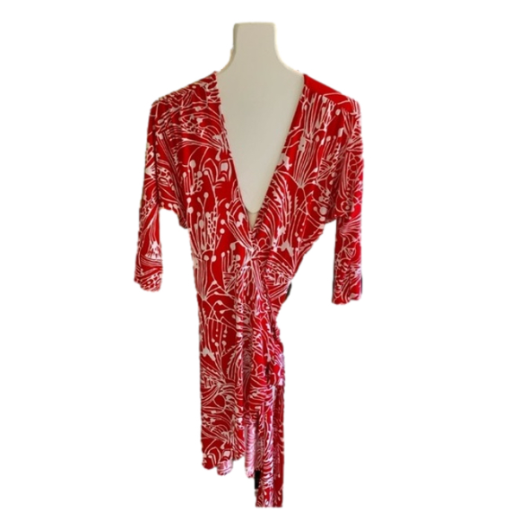 Vintage 80’s Marciano Red & White Wrap Dress - Picture 1 of 12
